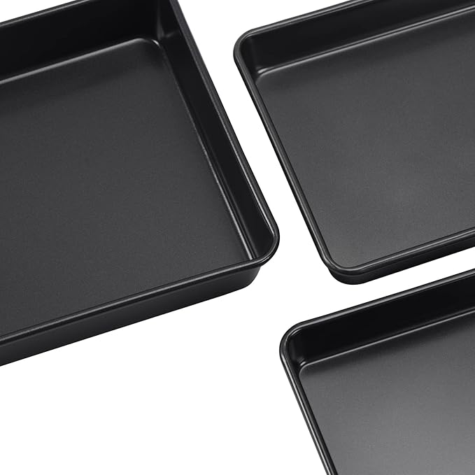 Nonstick Roasting Pan, Deep Baking Pan Set, Large Cake Pan Sets for Oven, 3-Piece Brownie Pan （Black）