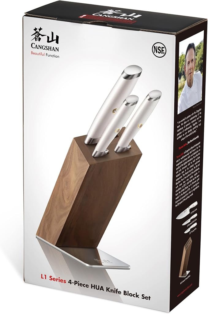 Cangshan L1 Series 4-Piece HUA Knife Block Set, Forged German Steel, White, 1026986