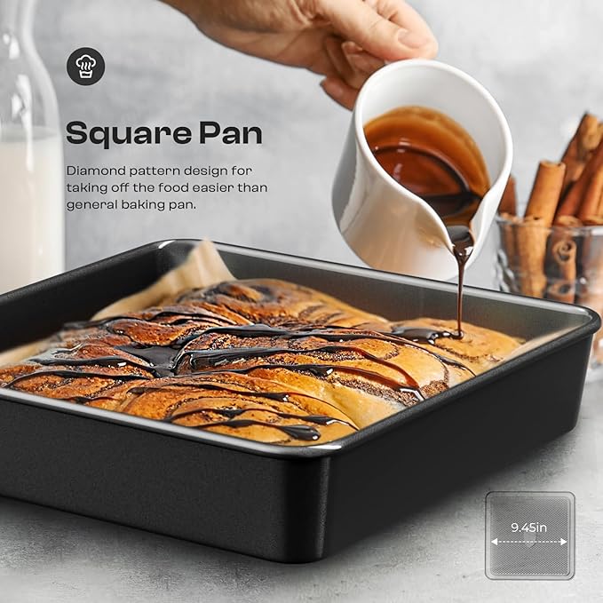 12-Piece Nonstick Bakeware Set, Stackable Non Toxic Baking Pans Set with Rack & Kitchen Utensils, Cookie Sheets Set, Cake Pan, Muffin Pan, Loaf Pan, Roasting Pan, Black