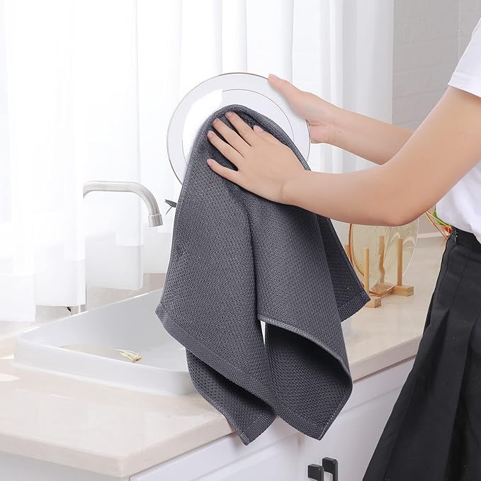Homaxy 100% Cotton Waffle Weave Kitchen Dish Towels, Ultra Soft Absorbent Quick Drying Cleaning Towel, 13 x 28 Inches, 18-Pack, Dark Grey