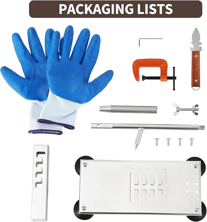 Oyster Clam Opener Machine Adjustable Oyster Shucker Machine 4-Level Tool Set, Portable Stainless Steel Clam Opener with Suction Cups, G-Clamp, Knives & Glove for Home Kitchen