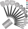 Coukre Silicone Kitchen Cooking Utensils Set with Holder – Heat-Resistant, Food-Grade Kitchen Tools, Spatula, Spoon & Gadgets for Non-Stick Pans, Dishwasher Safe (14, Gray)