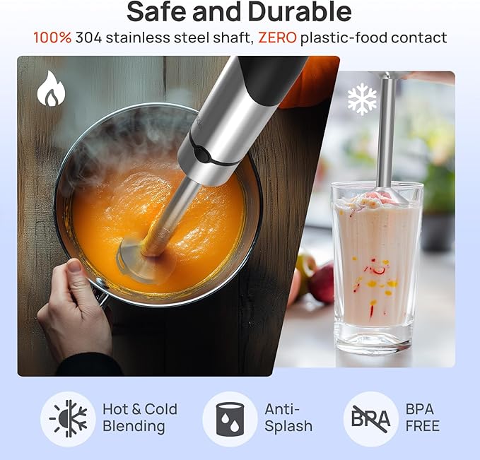 Consciot 7-in-1 Immersion Blender Handheld Max 1100W, Stick Emulsifier with Entire Stainless Steel Blender Shaft, Trigger Speed Control, 800ml Beaker, 600ml Chopper, Beaters, Frothers, Hooks & Masher