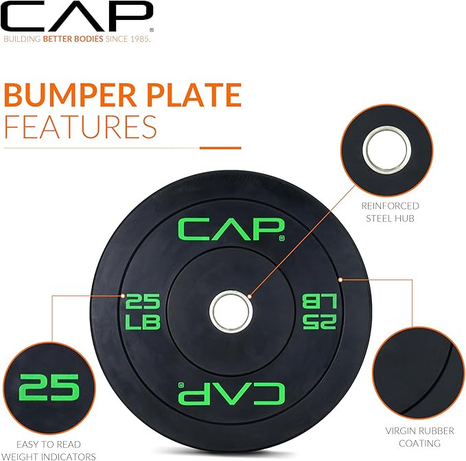 CAP Barbell 2-Inch Olympic Bumper Plate Weight Set with 6 Post Rack | 100-370 lbs | Multiple Options