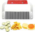 Suuker Crinkle Cutter, Extra-Large Potato Slicer Wavy Chopper, Stainless Steel French Fry Cutter Wavy Crinkle Cutting Chopping Tools with Wooden Handle for Carrot Veggies