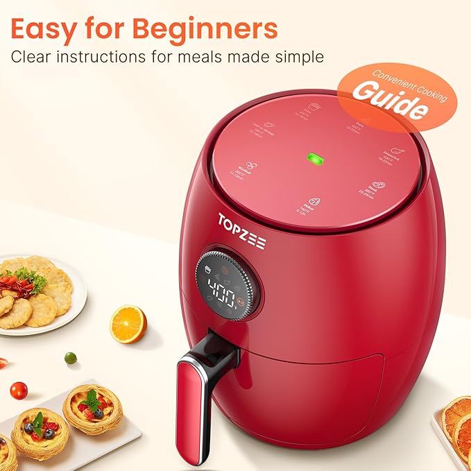 Small Compact Air Fryer, 2.1QT, 4-in-1 Small Mini Airfryer, Bake, Roast, Reheat, 98% Less Oil, Adjustable Temperature Control w/ 60min Timer, Quiet, Nonstick & Dishwasher Safe Basket, BPA-Free, Red