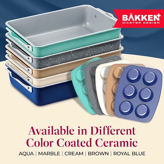 BAKKENMASTER Square Cake Pan - Aluminized Steel, Ceramic Non-Stick Coating, Non-Toxic, Ideal Size, Heavy-Duty, Elevate Your Baking with Durability and Style!