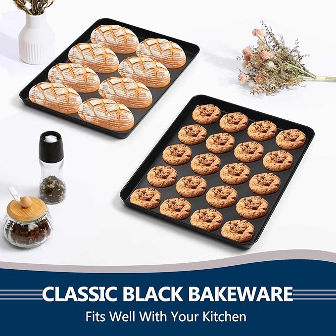 P&P CHEF 16 Inch Baking Cookie Sheet Pan, Carbon Steel Oven Tray, Non Stick Bakeware for Cooking Baking Bread Meat Vegetables, Sturdy & Healthy, Easy Clean, 2Pcs