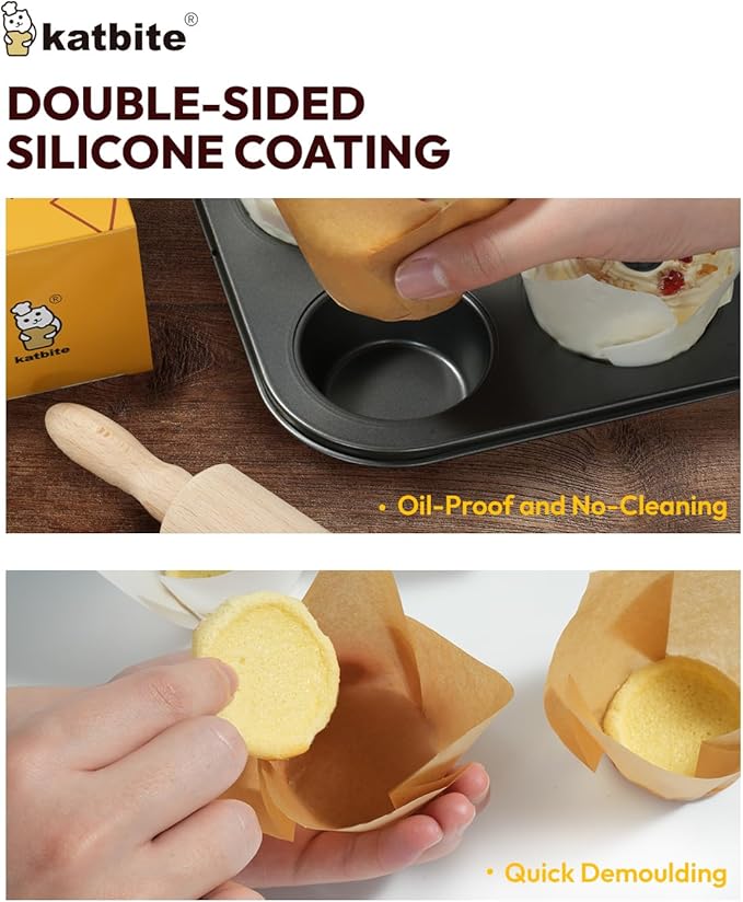 Katbite Tulip Cupcake Liners 200PCS, Muffin Baking Cups ProSmooth Brown