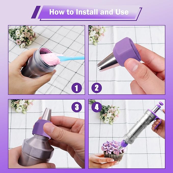 Dessert Decorating Syringe Set, Frosting Piping Kit Cake Decorating Tool, 6 Stainless Steels Piping Tips, 2 Couplers, 9 Silicone Baking Cups, Cupcake Frosting Filling Injector Icing Piping Kit