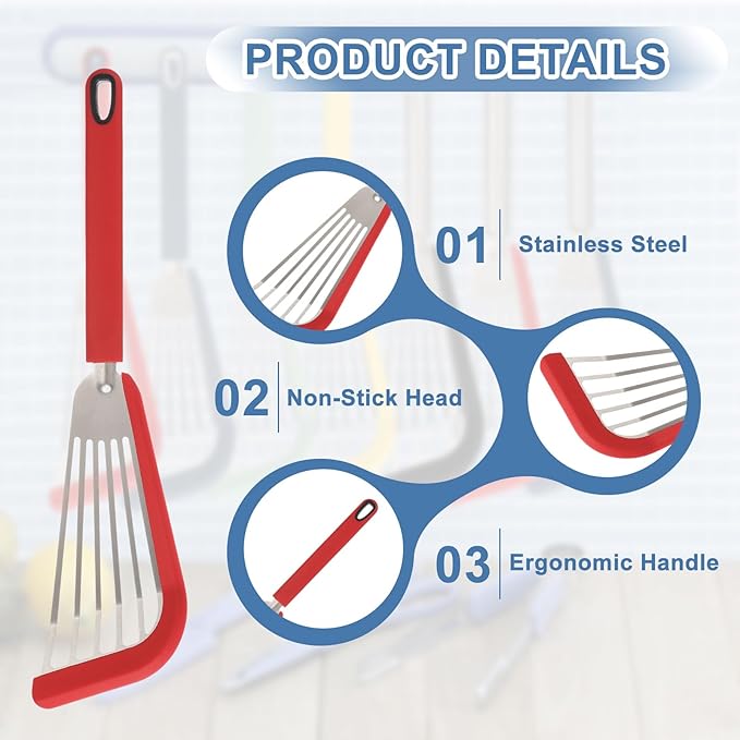 uxcell Silicone Fish Spatulas with Handle Kitchen Cooking Spatula for Egg, Fish, Pancake Red