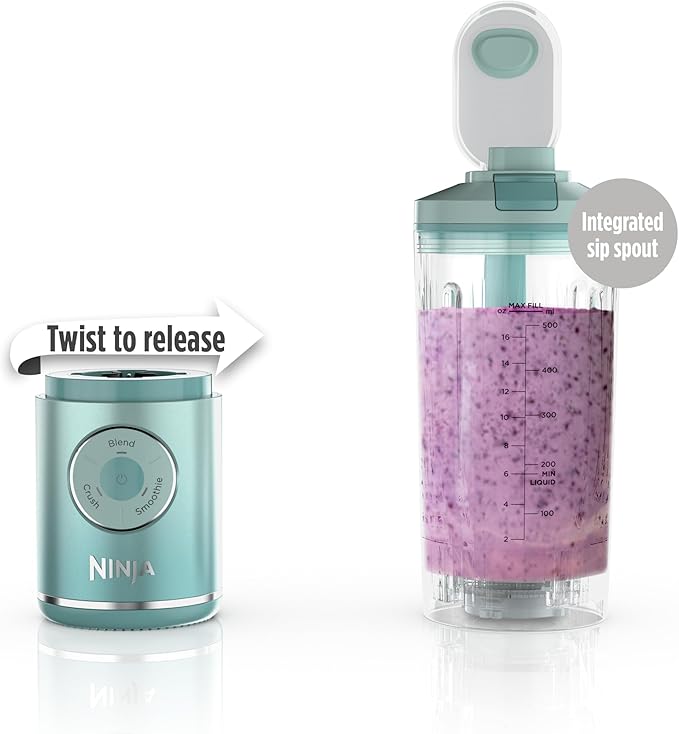Ninja BC251MT Blast Max Personal Cordless Blender for Smoothies, Blend, Ice Crush, 22 oz. Twist & Go Vessel, Sea Glass - Certified Refurbished