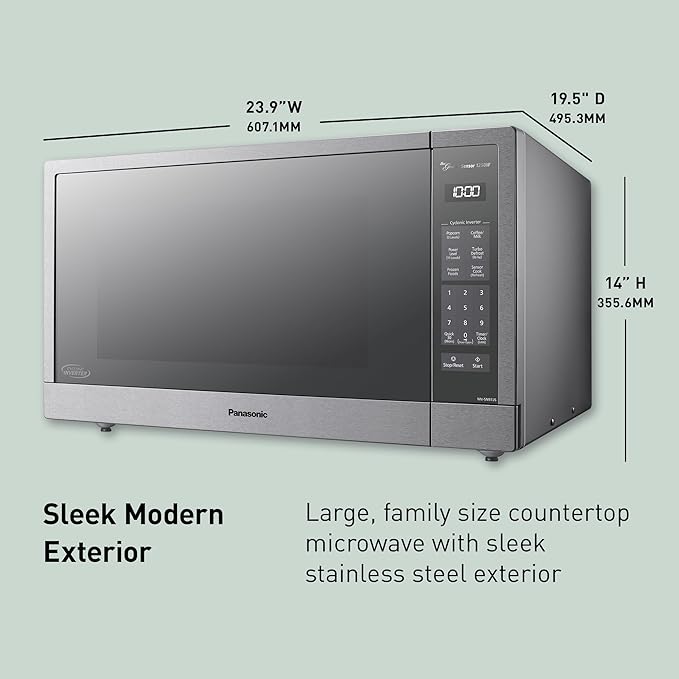 Panasonic Oven with Cyclonic Wave Inverter Technology, 1250W, 2.2 cu.ft. Countertop Microwave with Genius Sensor One-Touch Cooking – NN-SD975S (Stainless Steel/Silver), Stainless