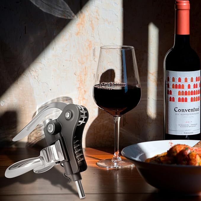 DEMARRE Silver Rabbit Corkscrew Wine Opener, Luxury Wine Bottle Opener, Zinc Alloy Corkscrew Set for All Wines, Includes Opener, Foil Cutter, Wine Stopper Pourer, Drip Ring, Black Gift Box