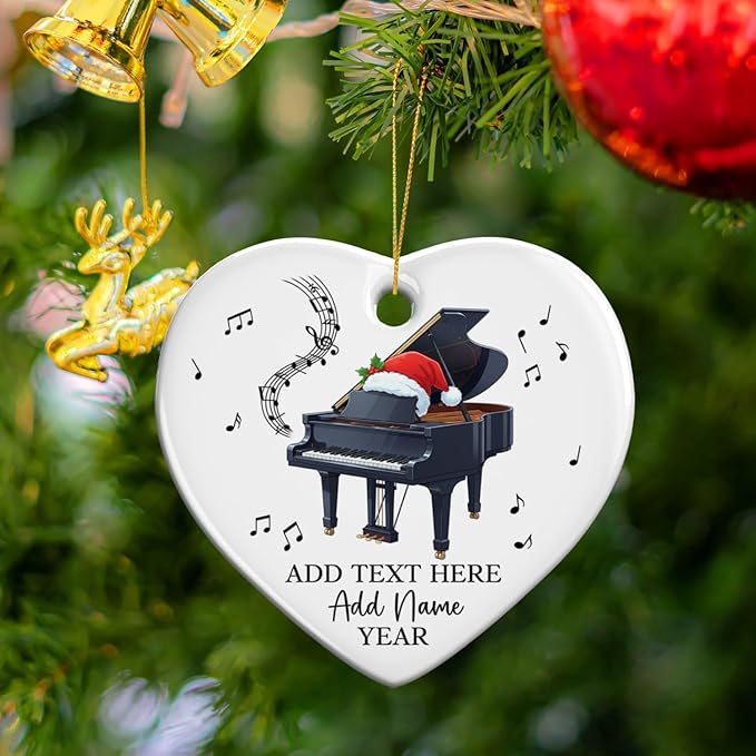 Customized Piano Christmas Ceramic Ornament, Personalized Text Name & Year Pianist Xmas Tree Ornament, Piano Lover Christmas Ornaments 2025, Musical Instrument Xmas Decor Gift for Son Daughter
