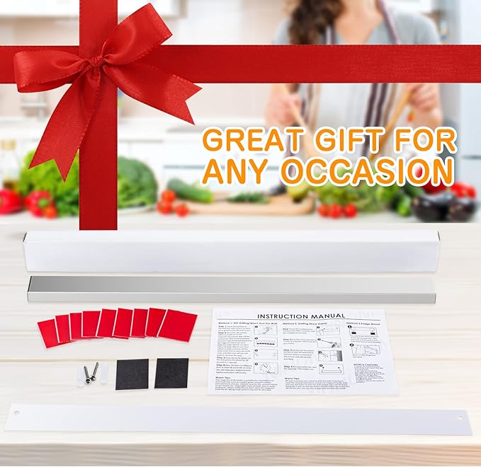 Ninonly 20 Inch Magnetic Knife Holder for Refrigerator, Stainless Steel Double Sided Magnet Knife Strip for Wall, No Drilling Magnetic Knife Rack with Powerful Magnetic Pull Force Fridge Applicable