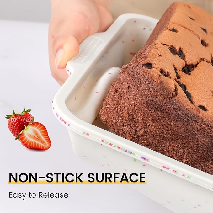 Vinino 8 inch Silicone Square Cake Pan with Metal Reinforced Frame Set of 2, Nonstick Silicone Brownie Pans BPA Free Suitable for Making Cakes, Brownies, Bread
