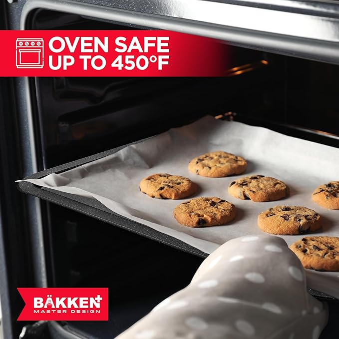 BAKKEN Kitchen Baking Pans - Nonstick Gray Coating, 13.18’’ × 8.66’’ Commercial Grade Carbon Steel Cookie Sheet, Baking Kitchen Essentials, PFOA, PFOS, PTFE Free, Oven Safe Tray (450° F), Gray Marble