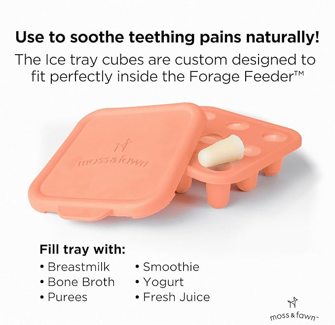Moss and Fawn Ice Cube Tray - Forage Feeder Freezer & Teething Popsicle Mold for Breast Milk, Formula, Bone Broth, Purees, & Baby Food - BPA, Lead, & PVC-Free - Bloom