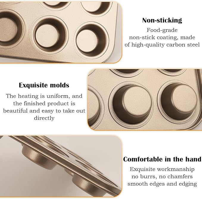 Nsmykhg 24-Cup Nonstick Mini Cupcake & Muffin Pans - Carbon Steel Baking Pans, 3 Pack, Durable Muffin Tin, Easy to Clean, Perfect for Baking Cupcakes & Mini Muffins, Oven Safe, BPA-Free