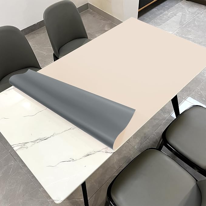 Leather Table Cover,1.8mm Thick,48x72 Inch Table Protector,Table Protector for Dining Room Table,Dining Table Cover,Table Protectors for Rectangle Tables(Off White+Light Gray,48x72)
