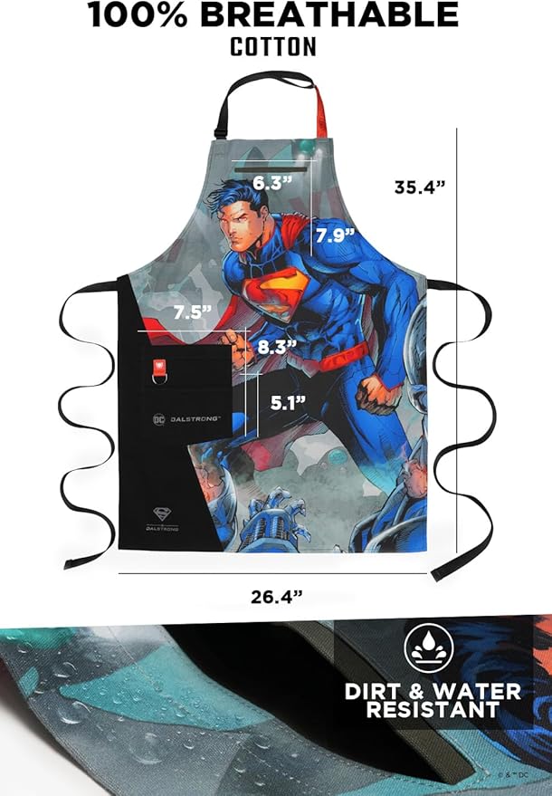 Dalstrong Chef Kitchen Apron - DC Superman™ Man of Steel Edition - Premium Cotton & Nylon Straps - 2 Pockets - Steel Hangloops-Unique Size Fit for All - Stain Resistant