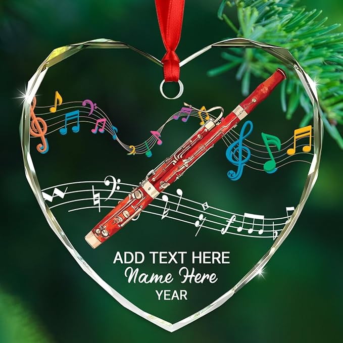 Personalized Bassoon Instrument Glass Xmas Ornament Gift, Customized Bassoon Player Christmas Keepsake Ornament with Text Year Name, Unique Bassoons Musical Instrument Glass Christmas Ornaments 2025