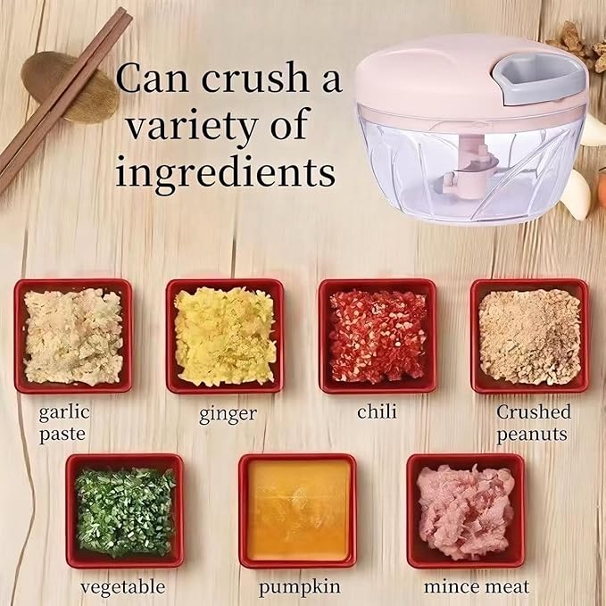 ‌Manual Food Processor Vegetable Chopper, Portable Hand Pull String Garlic Mincer Onion Cutter for Veggies, Suitable for Vegetables, Ginger, Garlic, Fruits, Onion, Potato, Salad (Pink 500 ml)‌