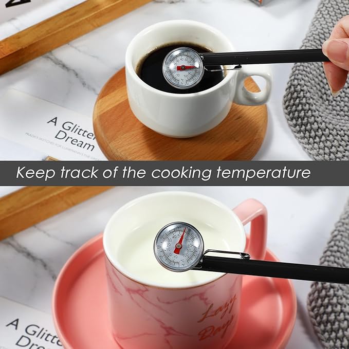 Xuhal 12 Pcs Stainless Steel Kitchen Thermometer with 5 Inch Long Stem 1 Inch Dial Thermometer Milk Frothing Food for Oven Probe Meat Grill BBQ Cooking Chocolate Water (Black)