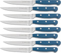 DURA LIVING Premium 8-Piece Steak Knife Set – Sharp Serrated Blades, Forged High Carbon Stainless Steel, Full Tang, Ergonomic Handle, Royal Blue – Ideal for Dining & Entertaining