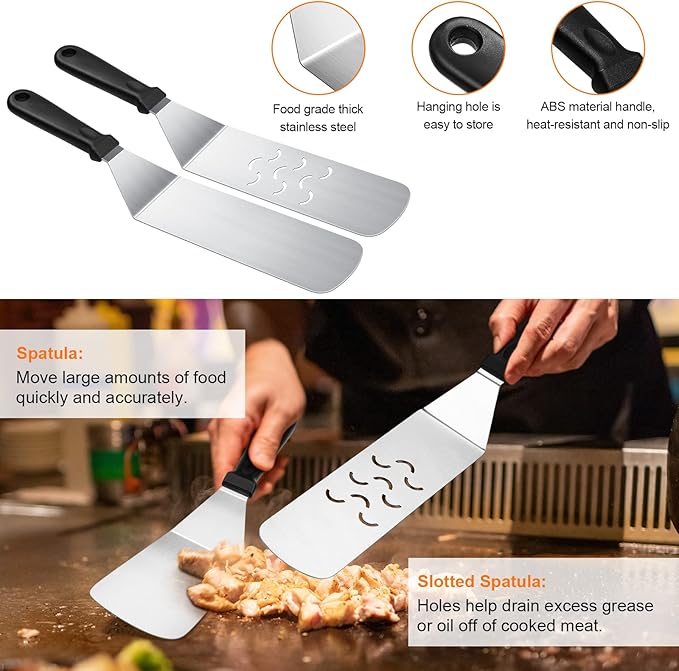6-Piece Flat Top Griddle Accessories Kit for Blackstone and Camp Chef – Stainless Steel Tools with Carry Bag, Cleaning Brush, and Leak-Free Bottles(6pcs)