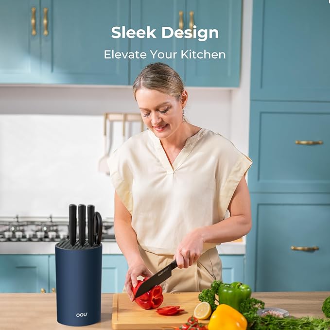 OOU Universal Knife Block Holder - Round Kitchen Knife Storage Unique Slot Design to Protect Blades, Space Saver Knife Organizer Detachable for Easy Cleaning, Blue