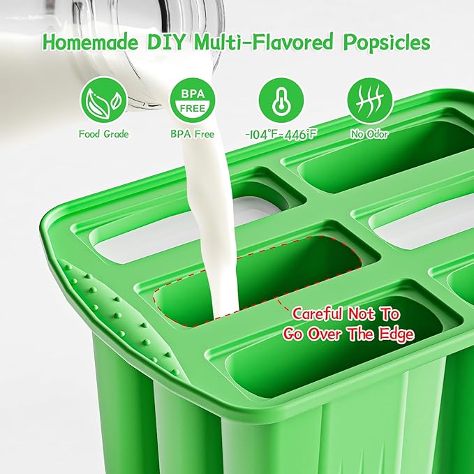 6 Pieces Silicone Popsicle Molds,Easy-Release BPA-Free,Ice Pop Mold Ice Cream Molds For Kids,With 6 PCS Plastic Stick+Cleaning Brush(Dark Green)