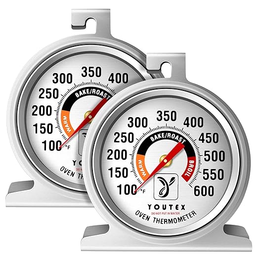 2-Pack Oven Thermometer, Upgraded 100-600°F No-Holes Non-Discoloring Easy-to-Clean for Healthier Cooking, Easy-to-Read with Large Bright Numbers for Gas & Electric Ovens, Grills, and Smokers