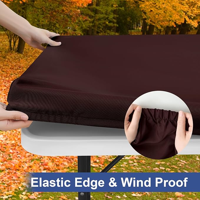 homing Rectangle Table Cloth Cover, Waterproof Polyester Elastic Fitted Tablecloth, Fits for 8 Foot Folding Tables, Washable Table Protector for Fall, Thanksgiving, Harvest Party (Coffee, 30" x 96")