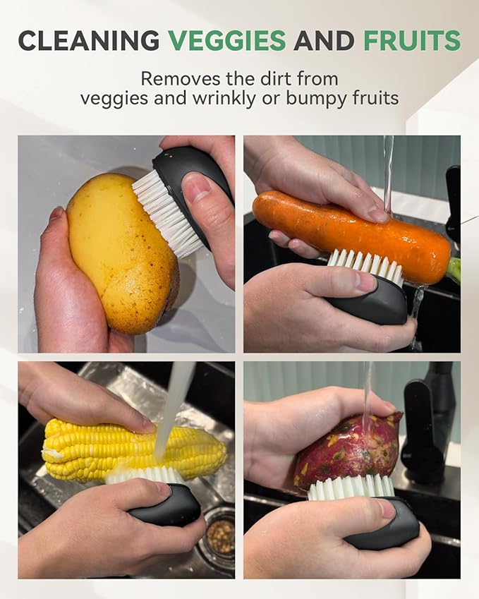 SXhyf Vegetable Brush Scrubber for Food [Black Stiff Bristles Brush + White Soft Bristles Brush] Potato Scrubber, Dishwasher Safe Veggie & Fruit Cleaning Brush for Mushrooms, Carrots, Lemons, Eggs