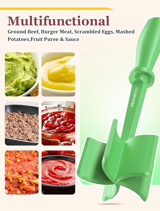 Heat Resistant Nylon Meat Chopper and Potato Masher, Safe for Non-Stick Cookware, 11-Inch,Heat Resistant Meat Masher for Hamburger Meat, Ground Beef Smasher, Potato Masher Tool