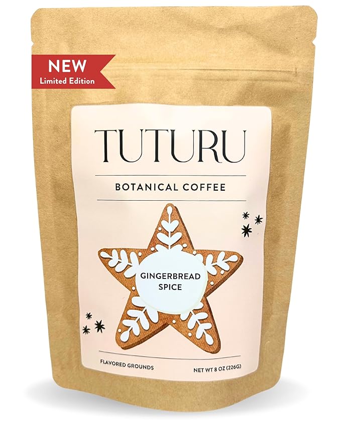 Organic Gingerbread Ground Coffee - Medium Roast, Flavored Coffee - Real Gingerbread Spices - Smooth Low-Acid- Perfect for Drip, Pour Over or Cold Brew - 8 oz, 22 Servings