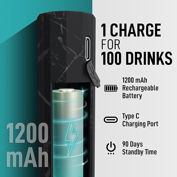 Zulay Kitchen Rechargeable Milk Frother Froth N Go Frother Wand With Case & USB-C Charger - Comes With 3 Whisk Attachments for Latte, Cappuccino, Matcha, Protein Shakes - Black Marble