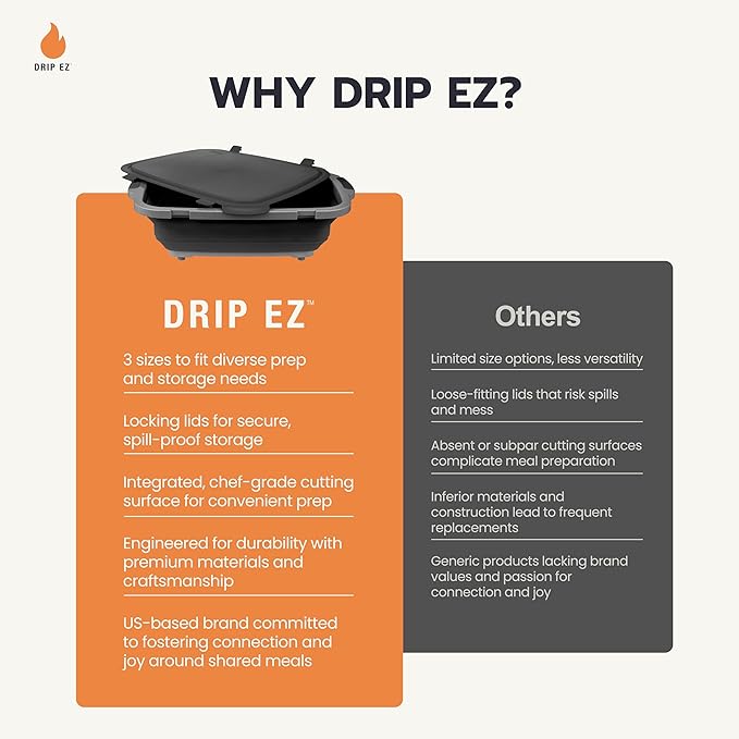 Drip EZ Collapsible BBQ Prep Tubs 3-Piece Set - For Meal Prep Marinating Food Storage - Includes Cutting Board & Lid - (1) JR + (1) OG + (1) XL - Green