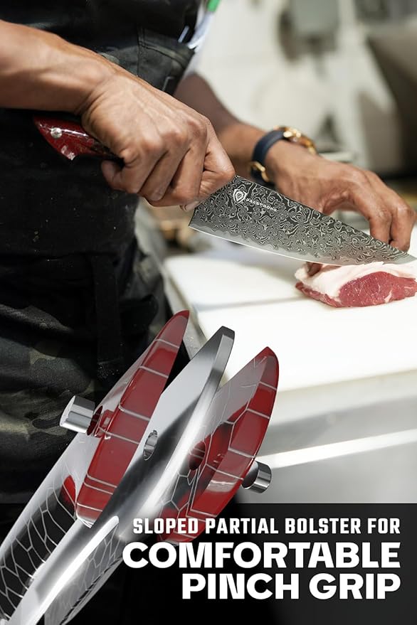 Dalstrong 2 Piece Knife Set - Chef Knife 8"+Paring Knife 4"-Scorpion Series Hellfire-Japanese V12 Ultra™Steel-Black Damascus-Black & Red Honeycomb Resin Handle-Leather Sheath