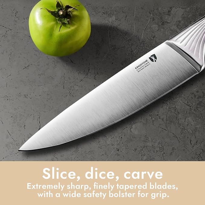 KINGSTONE Kitchen Knife Set with Block, 14 Pcs German Stainless Steel Knife Set with Built-in Sharpener, Dishwasher Safe Knife Block Set(natural, 14pcs)