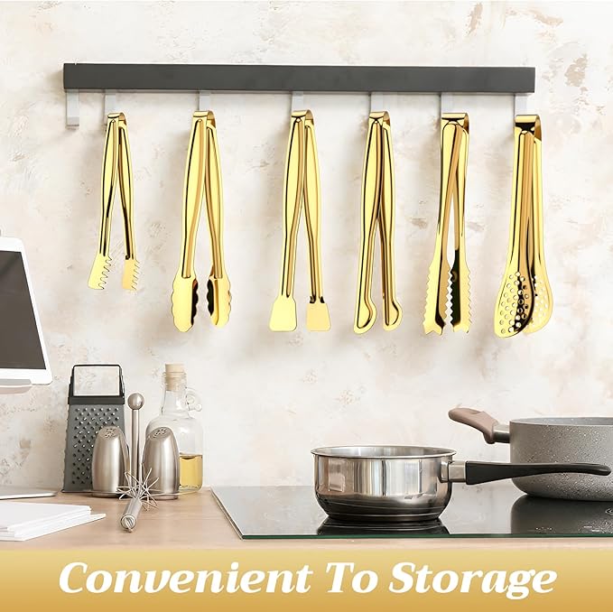 CHENGU 12 Pack Stainless Steel Tongs 6 Inches Food Serving Clip Kitchen Cooking Tongs High Heat Resistant Clips for Non Stick Cooking Grip for Ribs, Steak and Grill Salad