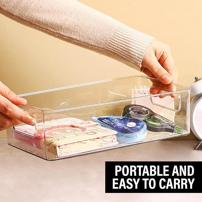 Clear Plastic Storage Bins, Pantry Organizers and Storage or Kitchen Organization and Storage Containers Bins for Organizing, Fridge, Freezer, Bathroom, Pantries, Refrigerator, Cabinet Organizer Bin