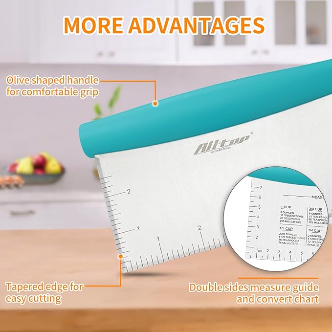 ALLTOP Bench Scraper & Chopper for Kitchen - Ideal Baking Essential Utensil,Stainless Steel Pastry/Dough/Food Cutter Tool for Cake Pizza Bread,Cooking - 1 Pack,Blue