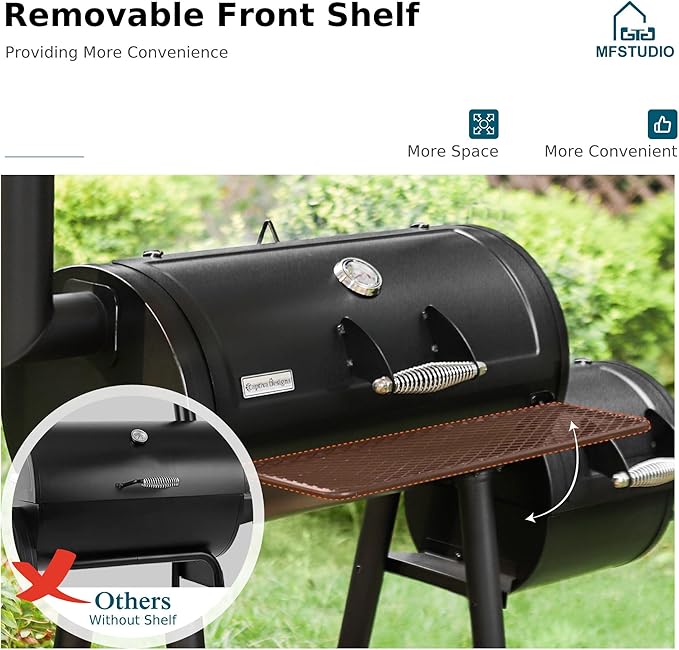 MFSTUDIO Heavy Duty Charcoal Wood Offset Outdoor Smoker Grill, Charcoal Grill with Smoker Combo for BBQ Grilling, 512 SQ.IN.