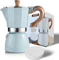 AGOGO Milano Moka Pot, Stovetop Espresso Maker, Greca, Coffee Percolator, Turkish Coffee Maker with Paper Filter 6 Cup Lake Blue