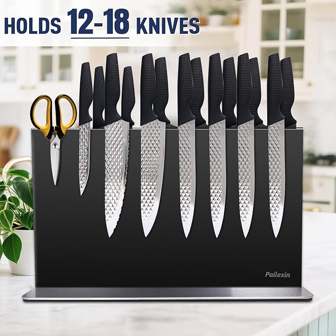 Magnetic Knife Block Without Knives—Black Stainless Steel Double-Sided Magnetic Knife Holder Stand with Strong Magnets, Knife Storage Organizer for Kitchen Counter top, 16 inch