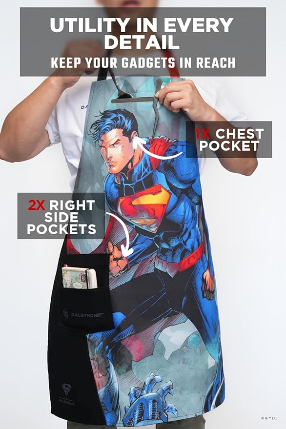 Dalstrong Chef Kitchen Apron - DC Superman™ Man of Steel Edition - Premium Cotton & Nylon Straps - 2 Pockets - Steel Hangloops-Unique Size Fit for All - Stain Resistant