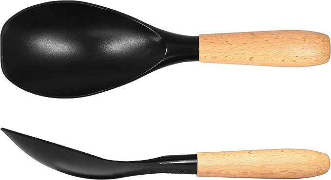 Seki Japan Stylish Kitchen Tool, Flexible Non Stick Heat Resistant Nylon Cooking Spoon, Wooden Handle Basting Spoon for Soup, Salad, Stirring, Mixing